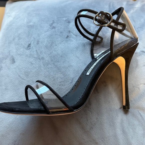 Manolo Blahnik Fersen 105 Suede & Vinyl Sandal, Black Size 38 - Picture 5 of 10